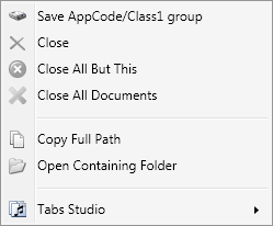 Document context menu Document context menu