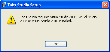 Tabs Studio Setup cannot detect Visual Studio installation