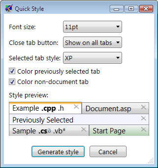 Quick Style dialog Quick Style dialog