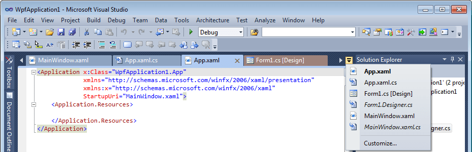 The standard drop down and Visual Studio 2003 tab scrollers The standard drop down and Visual Studio 2003 tab scrollers