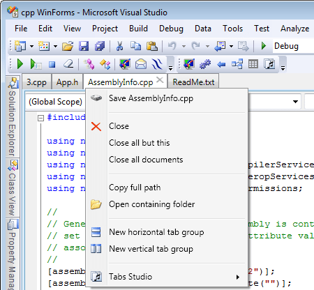 New tab group context menu commands in Visual Studio 2008 New tab group context menu commands in Visual Studio 2008