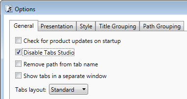 Disable Tabs Studio option