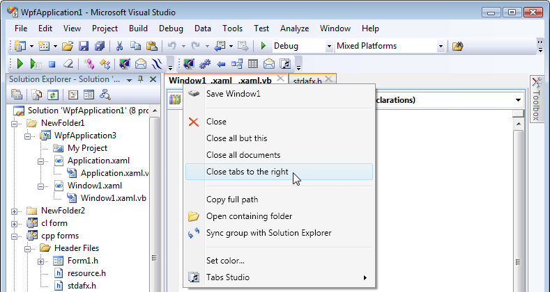 Close tabs to the right context menu command