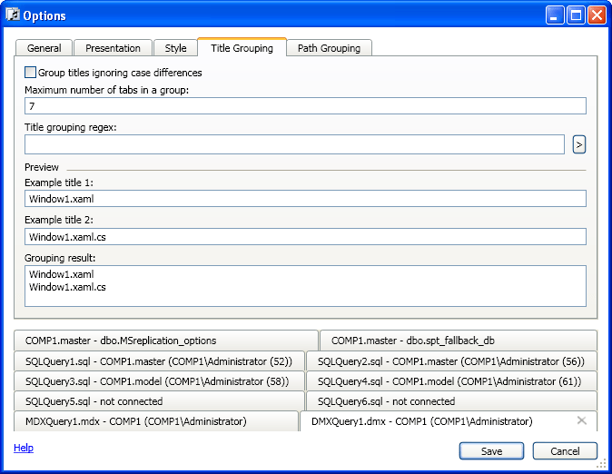 No tab grouping in SSMS by default