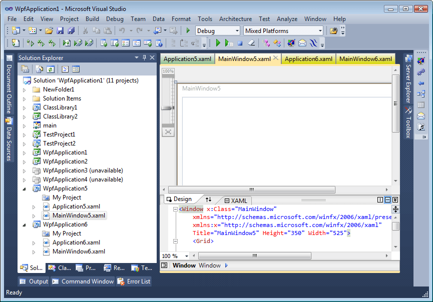 Selected tab from the WpfApplication5 project