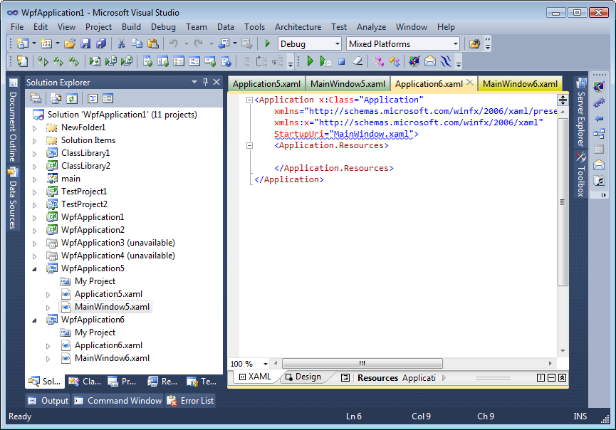 Selected tab from the WpfApplication6 project