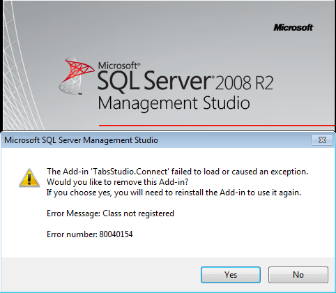 Class not registered error 80040154 in SSMS