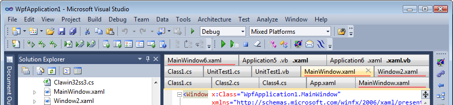 Several tabs highlighted with the default style