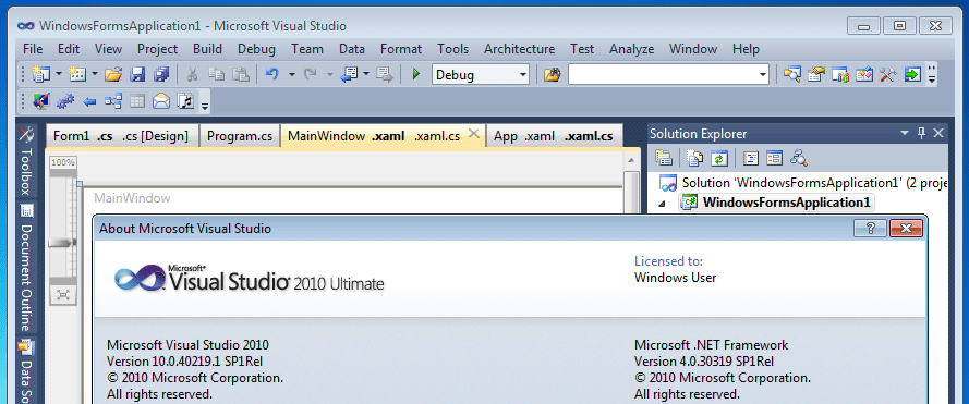 Tabs Studio in Visual Studio 2010 Service Pack 1
