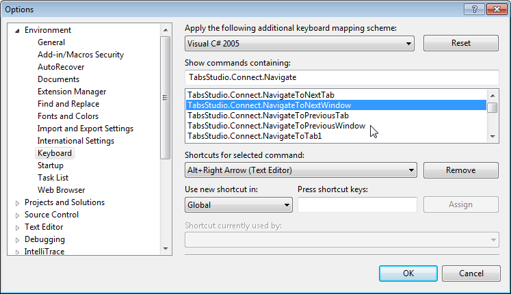 Window navigation commands from Navigator