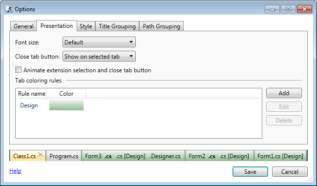 Designer tabs with a special color