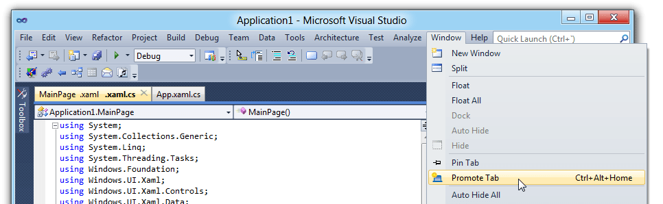 Promote preview tab command in Visual Studio menu Promote preview tab command in Visual Studio menu