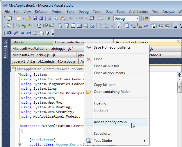Adding a tab to the priority group Adding a tab to the priority group