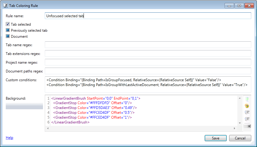 Gray color rule for selected but unfocused tab Gray color rule for selected but unfocused tab