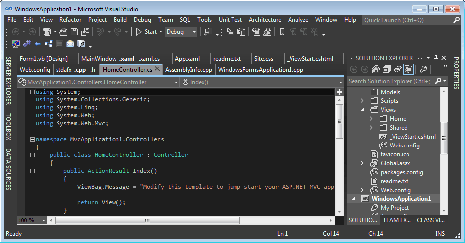 Tabs Studio with the dark theme in Visual Studio 11 Beta