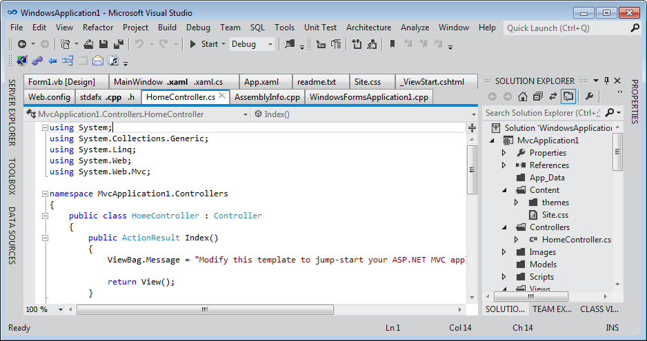 Tabs Studio with the light theme in Visual Studio 11 Beta