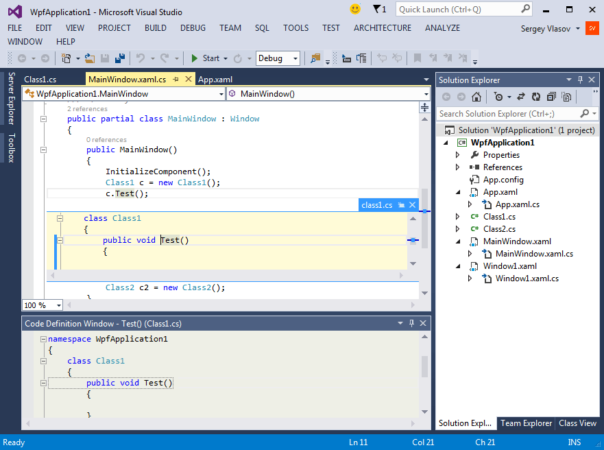 Peek Definition in Visual Studio 2013 Preview