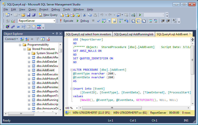 Tabs with comments in SSMS 2012